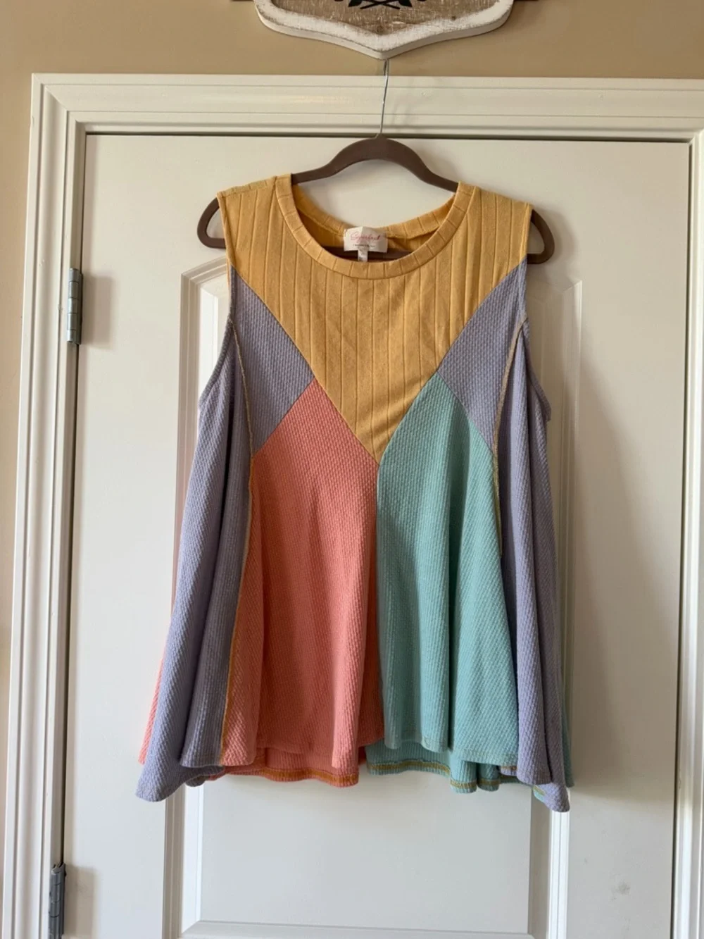 Sugarfox Multi-Color Cold-Shoulder Colorblock Tunic - Picture 1 of 3